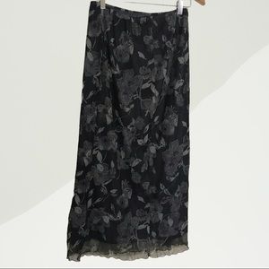 Vintage dark floral black / gray long skirt